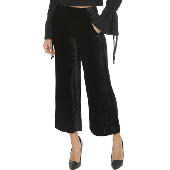 A.L.C. Robbie Silk Blend Black Velvet Cropped Wide Leg Trouser Pants 4 - Picture 4 of 10